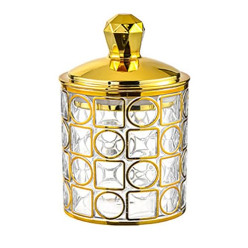 FUANA Tarro hermético redondo de almacenamiento con borde dorado y rayas, plástico PET apto para alimentos, granos, aperitivos y artículos diversos, 10 x 10 x 18 cm, pequeño para A