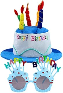 GLAITC Happy Birthday Hat,Birthday Hat with Birthday Glasses Plush Happy Birthday Cake Hat for Birthday Party Glasses for Girls Adults Party Decoration blue