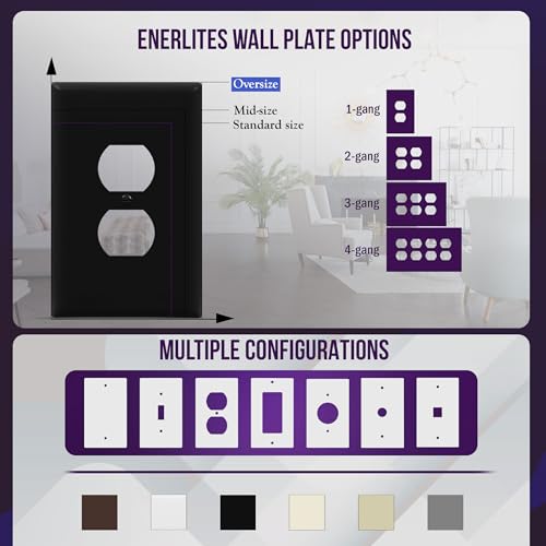 Image of ENERLITES Duplex Receptacle Outlet Wall Plate, Jumbo Electrical Outlet Cover, Gloss Finish, Oversized 1-Gang 5.51 inch x 3.50 inch, Polycarbonate Thermoplastic, 8821O-BK, Black
