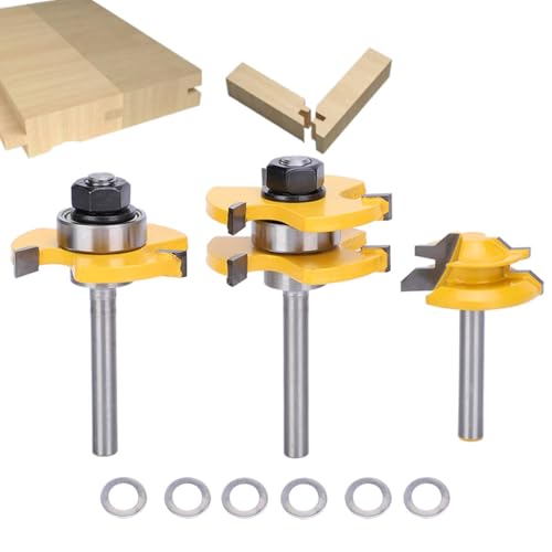 Jeu de 3 fraises à rainure et languette, fraise à 45 degrés, 3 dents en forme de T, tige de 1/4, pour le travail du bois