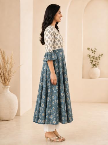 Image of Yash Gallery Women's Viscose Rayon Relaxed Fit Anarkali Floral Kurta