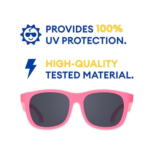 Image of Babiators Kids Sunglasses With UV400 Lens for 6+ Years Kids, 100% UVA + UVB Sun Protection | Non-Breakable Flexible Rubber Frame, Shatter and Impact Resistant, BPA Free | The Navigators - Pink