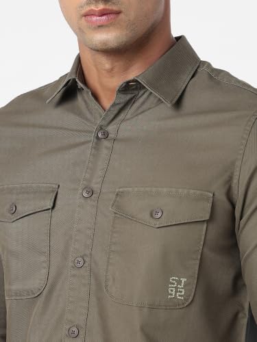 Image of Spykar Men's Regular Fit Full Sleeve Cotton Solid Casual Shirts