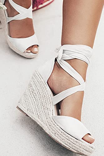 Image of SERAIH Womens Lace up Espadrilles Platform Wedges Sandals Heels Tie Ankle Strap Summer Dress Shoes