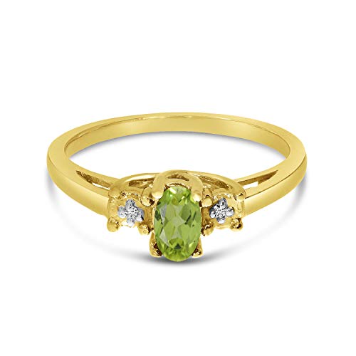 14K Yellow Gold Oval Peridot And Diamond Ring (Size 5.5) #TOP4