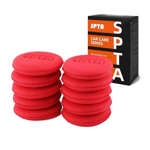 SPTA 10Pcs Foam Wax Applicator Pads, 4inch Hand Wax Pad(Red), Soft Car Detailing Sponges,Supreme Shine Pad, for Car Cleaning, for Car Detail Cleaning, Waxing pad