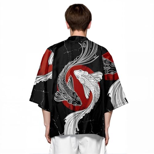 Image of Women's and Men Cardigan Jackets Lightweight Long Sleeves Japanese Kimono Casual Open Front Coat