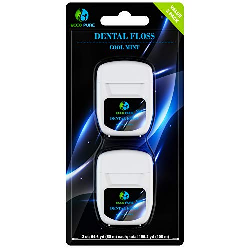 ECCO PURE Dental Floss 2-Pack Premium Quality | Fresh Mint | Waxed | Shred Resistant | Silky Smooth Texture | 50m x Count 2-Pack