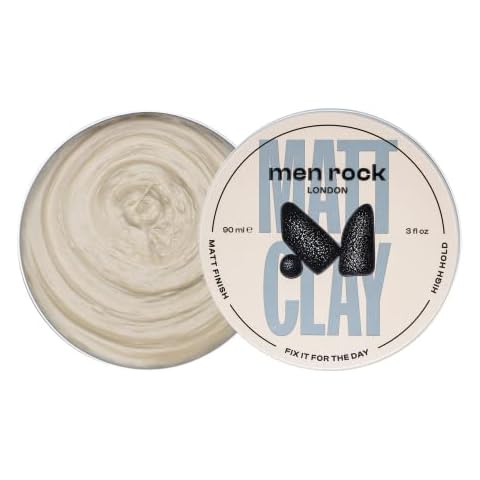 Men Rock Matt Clay Hair Styling Product with Matt Finish and High Hold, Wax Based Formula for Textured Hairstyles with No Shine; Strong Lasting Fixation, 90ml Cover
