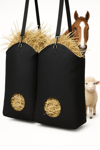 VisidgeB2C 2 Pcs Hay Bags for Horses, Goats & Livestock, Slow Feed Hay Feeder Bag for Stable, Barn, or Trailer, Keeps Feeding Area Clean