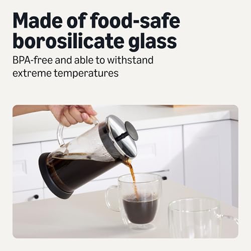 Amazon Basics French Coffee Press, 34 oz., Borosilicate Glass, BPA-Free, Triple Filtration System, Dishwasher-Safe Parts - 3
