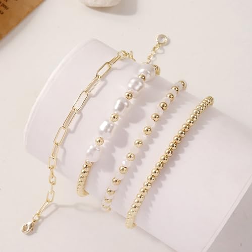 Juego de joyas para niñas cadena eslabón clip collar perlas mujeres accesorios dorados 6