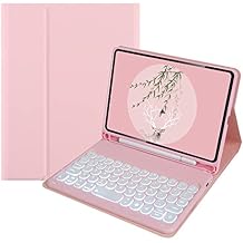 iPad Mini 5th Generation Mini 4 Keyboard Case Backlit Key Cute Round Button, iPad Mini 5 Removable Color Keyboard Cover with Pencil Holder Mini4/Mini5, Pink