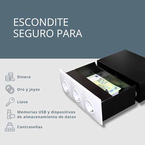 Miniatura 2 de Fortnovo Caja Fuerte Con 3 Enchufes, Cubierta Magnética Y Cerradura Especial, Almacenamiento Invisible Para Dinero, Relojes Y Joyas Blanco