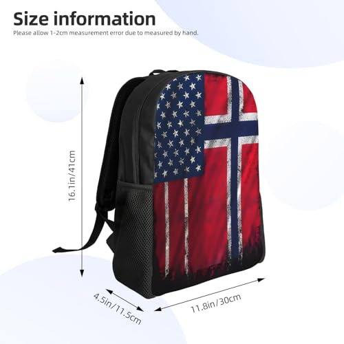 Vintage Norwegian Norway American Flag Backpack Simple Leisure Travel Backpack Outgoing Daypack 16 inch3