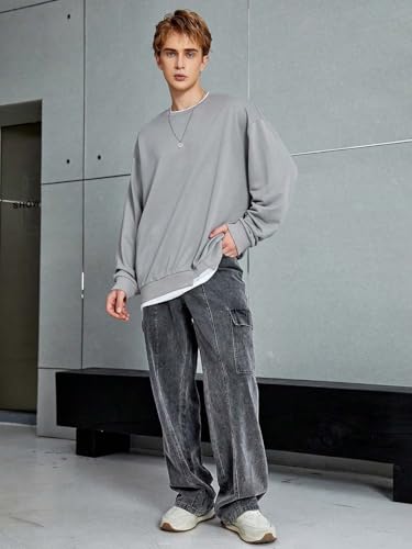 Image of KOTTY Men's Baggy Straight Fit Denim Jeans Washed Wide Leg Urban Fashion Comfortable Trendy Style