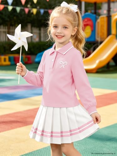 Image of Betusline Girls Skirt Set Long Sleeve Polo & Pleated Skirt, 4-14Y