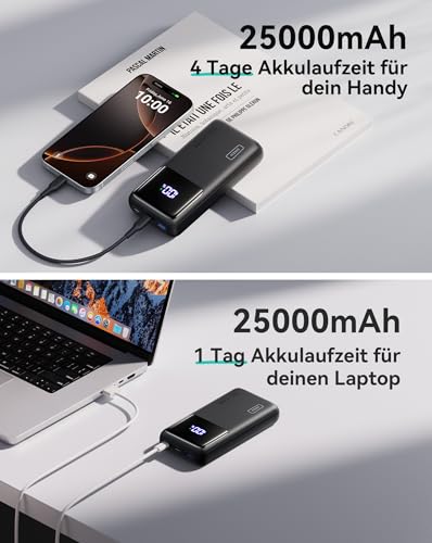 INIU Laptop Power Bank, 100W 25000mAh Powerbank USB-C Input&Output, Klein Externe Handyakkus Kompatibel mit MacBook, Surface, iPad, Fire TV Stick, Camera, DJI, iPhone 18 16 15 14, Reise, Wandern, Büro