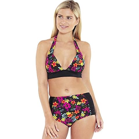 Scuba Women's Floral Spot Halter Neck Retro Deep Sided Briefs Bikini Set UK Seller - Floral - Size 10 Cover