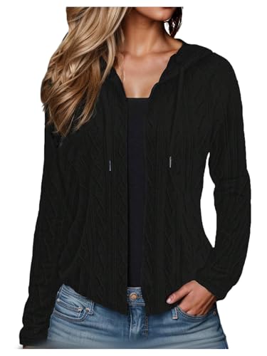 OYOANGLE Women's Cable Knit Zip Up Hooded Cardigan...