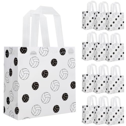 Hxezoc 12 Pieces Volleyball Gift Bags with Handle Reusable Non Woven Treat Goodie Bag Sport Favor Bags For Volleyball Theme Birthday Party Decoration Supplies