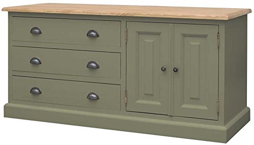Image of APRODZ Mango Wood Leo Storage Entertainment TV Stand Unit for Living Room | Green Finish