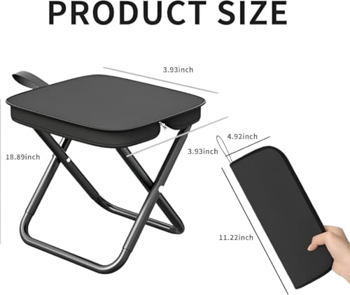 Image of Folding Stool Portable Mini Camping Stool with Carry Bag - Lightweight Foldable Outdoor Seat with Metal Frame and Fabric Top for Travel Fishing Hiking Garden Picnic (Black)