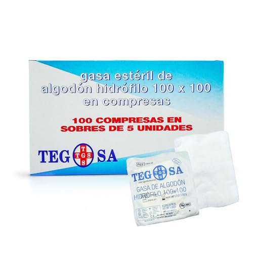 SURGICALMED - Gasas estériles de algodón hidrófilo en compresas 8 cm x 6 cm - 8 capas - Gasas - Paquete de 100 uds en 20 sobres de 5 uds - Gasas de alta absorción y de uso médico.