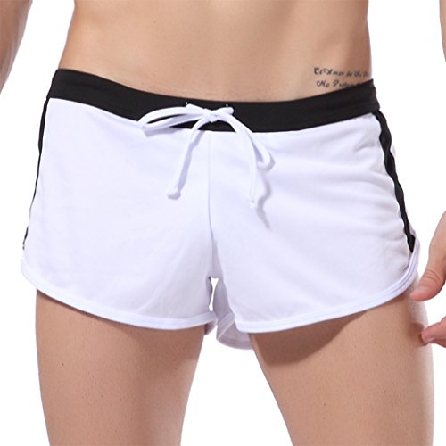 ARCITON Men's String Anti-Emptied Bodybuilding Gym Sports Shorts Medium(Waist: 26"- 29") White