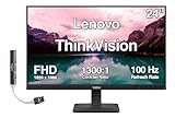 Lenovo ThinkVision 24" FHD IPS Monitor with 4ms Response Time, 100 Hz Refresh Rate, Anti-Glare, Flicker Free, VESA Mount (100mm), HDMI & Dockztorm USB Port Expander, Black