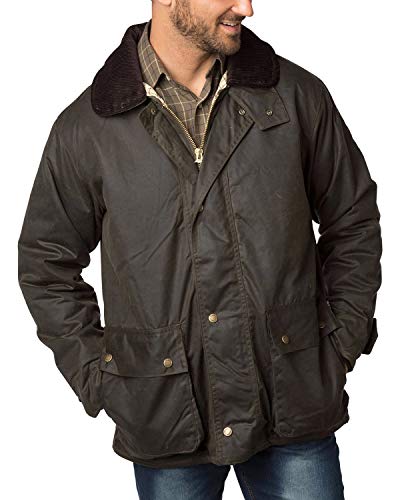 Rydale Men's Stamford Antique Waxed Cotton Jacket Country Coat for Walking, Shooting British Made Olive