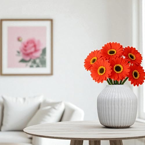 Image of Garden Art Artificial 5 Pcs Gerbera Flower Sticks, 33 cm, RealTouch Natural Looking | Silicone Decorative Bunch for Home GAAGFB-1H-33PH (Peach)