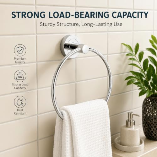 Image of Amazon Basics Stainless Steel Towel Ring for Bathroom | Towel Holder for Wash Basin | Hand Towel Hanger | Wall Mounted Towel Holder | Rustproof Towel Hanger for Washbasin