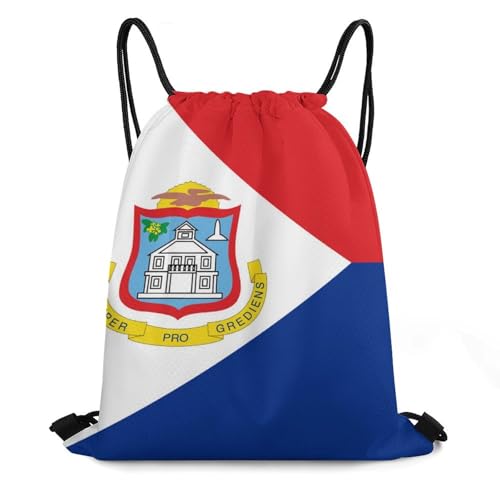 Flag of Sint Maarten Lightweight Drawstring Backpack Sports Gym Bag Large Drawstring Bag Shopping Pouch