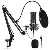 USB Condenser Microphone, Aokeo 192kHZ/24bit Professional PC Streaming Podcast Cardioid Microphone Kit with Boom Arm, Shock Mount, Pop Filter, for Recording, Gaming, YouTube,Meeting, Discord