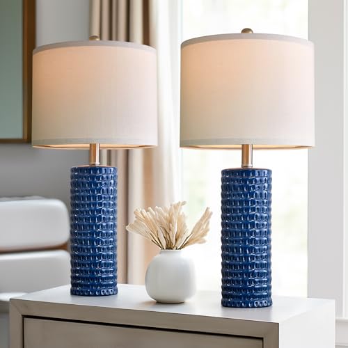 PORTRES 24.75" Modern Accent Ceramic Table Lamp Set of 2 for Bedroom Desk Decor Bedside Lamps for Living Room Study Room Office Dorm Farmhouse Nightstand Lamp End Table Lamps (Blue) - Image 6