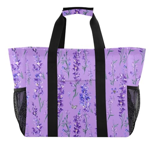 linqin Borse e borse multiuso in tela con fiori di gladiolo viola, pieghevoli, riutilizzabili, resistenti all'acqua per il trasporto, Fiori di gladiolo viola, 1 size