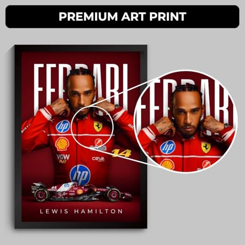 Image of Lewis Hamilton Poster Ferrari F1 Poster | Framed Ferrari F1 Car A4 Sized (31 x 23 cm) | Lewis Hamilton Posters | Ferrari Car Frame for Wall, Gift for Boys, Formula 1 Frames | Formula 1 Frame (F 009)