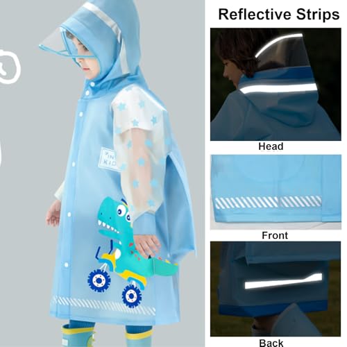 Girls Boys Raincoat Kids Rain Poncho Waterproof Jacket Rainwear Slicker Rain-Gear Blue,5-6T3