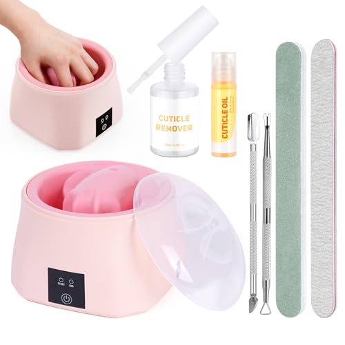 Quaferen Tazón de remojo de uñas calentado: 50% más rápido, remojo de esmalte de gel, cuenco removedor de polvo de inmersión eléctrico, cuencos de manicura acrílicos para salón de belleza y hogar