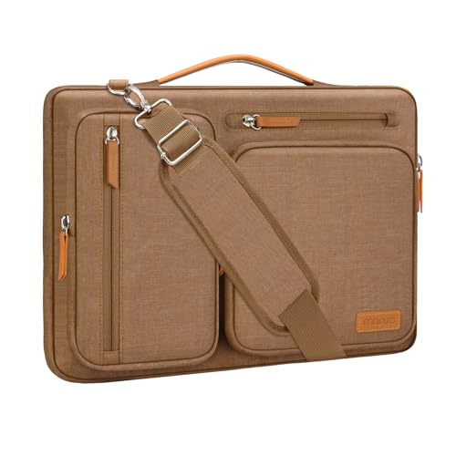 Image of MOSISO 360 Protective Laptop Shoulder Bag,15-15.6 inch Computer Bags Compatible with MacBook Pro 16 inch, HP, Dell, Lenovo, Asus Notebook,Side Open Messenger Bag with 4 Zipper Pockets, Mocha