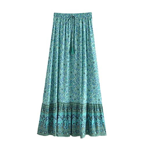 Jupe d'été plissée imprimé floral taille haute élastique coupe longue vintage bohème taille 36
