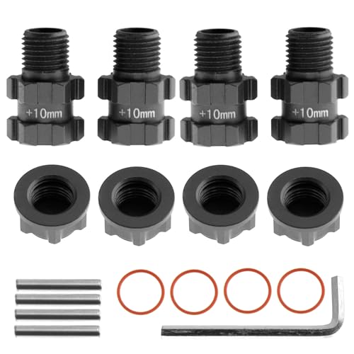 RC Wheel Hex Hubs Adapter 14mm to 17mm Widen 10mm Extended Wheel Hub Drive with Anti-dust Cap Nuts Compatible for Arrma 1/10 3S Granite Mega Senton Big Rock New BIGROCK Typhon Upgrade Parts
