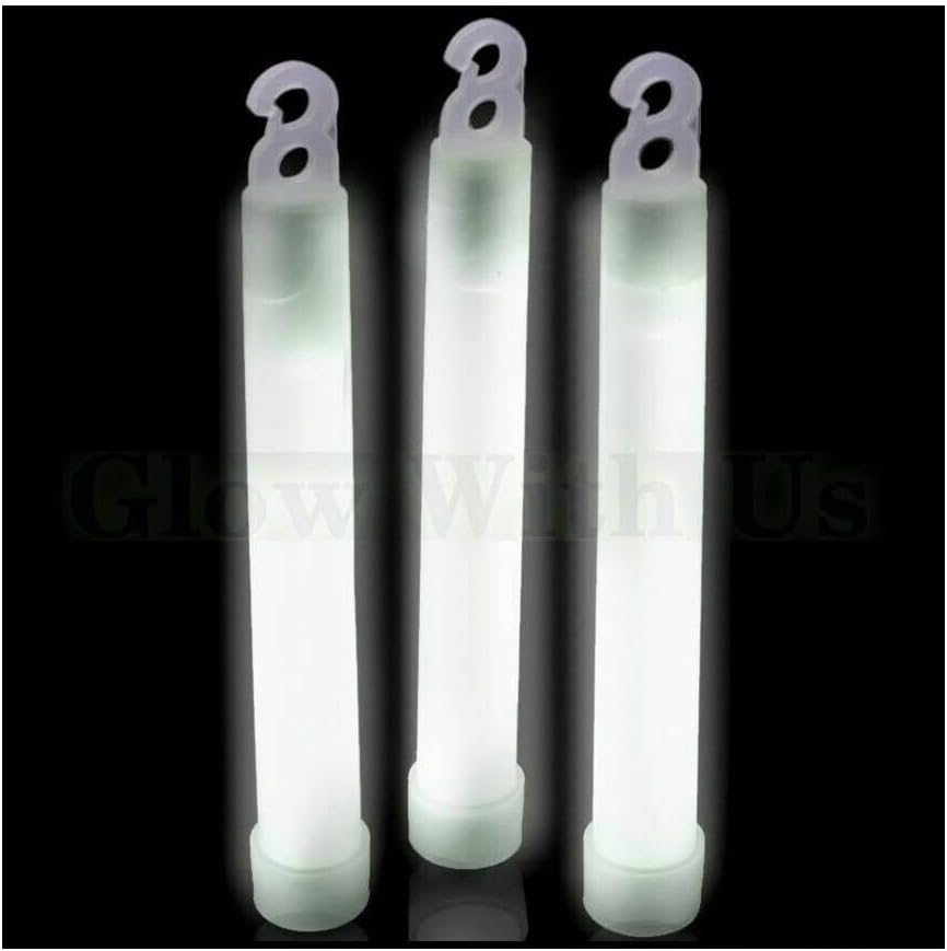 Glow Sticks Bulk Wholesale, 100 6” Industrial Grade White Light Sticks. Bright Color, Glow 12-14 Hrs, Safety Glow Stick with 3-Year Shelf Life, GlowWithUs Brand