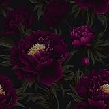 CRE8TIVE Dark Purple Peony Floral Wallpaper Stick and Peel Vintage Peonies Floral Contact Paper for Walls Cabinets Drawers 12"x118" Adhesive Removable Floral Peel and Stick Wallpaper for Girls Bedroom