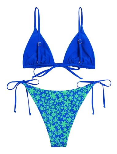Image of ZAFUL Women's Triangle Bikini Floral String Bikini Set Two Piece Swimsuit Bathing Suits