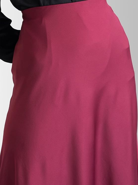 Image of FableStreet Women's Polyester Satin Elasticated A Line Midi Skirt (Maroon) (28) (SK060MRON-28)