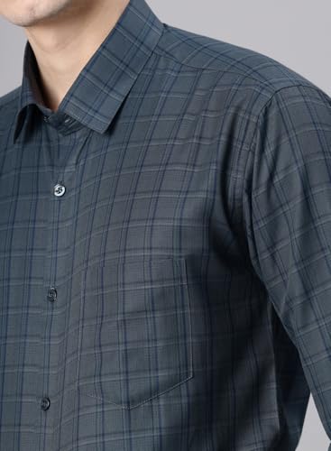 Image of Majestic Man Men's Pure Cotton Slim Fit Checkred Full Sleeve Classic Collar Everyday Formal Shirt
