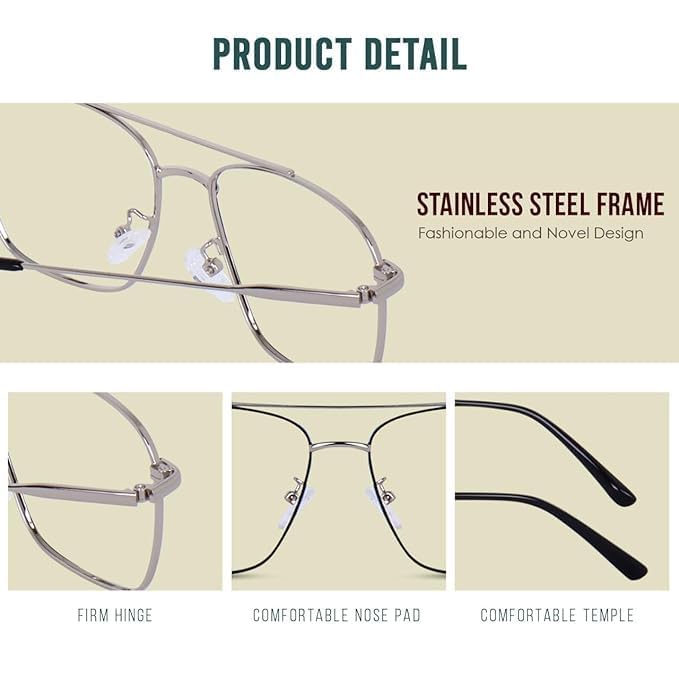 Image of Roshfort Eyewear Zero Power Blue Cut & Antiglare Computer Square Eyeglasses | Men & Women | Medium - Pack Of 1