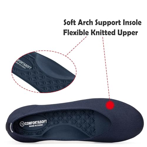 Image of Frank Mully Women's Ballet Flats Round Toe Walking Flats Slip On Work Shoes Knitted Flats Shoes for Woman Soft Lightweight